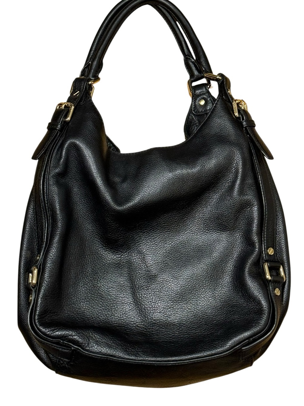 Michael Kors Bedford Leather Hobo Shoulder Bag Black Gold Hardware - Picture 3 of 14